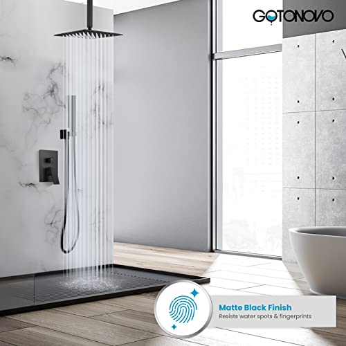 Matte Black 16" Ceiling Mount Shower System, Stainless Steel
