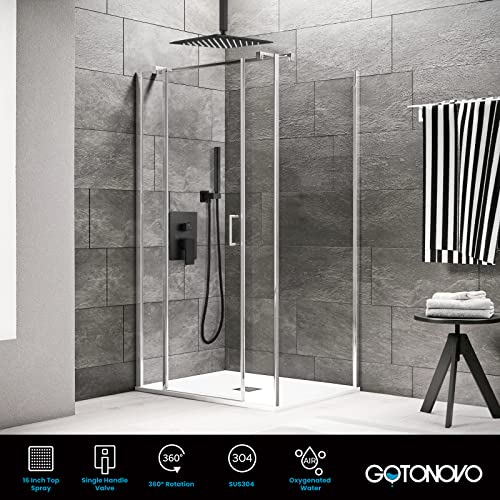 Matte Black 16" Ceiling Mount Shower System, Stainless Steel