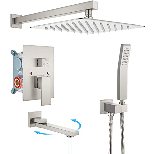 Gotonovo Rainfall Shower Head Faucet Set Brushed Nickel