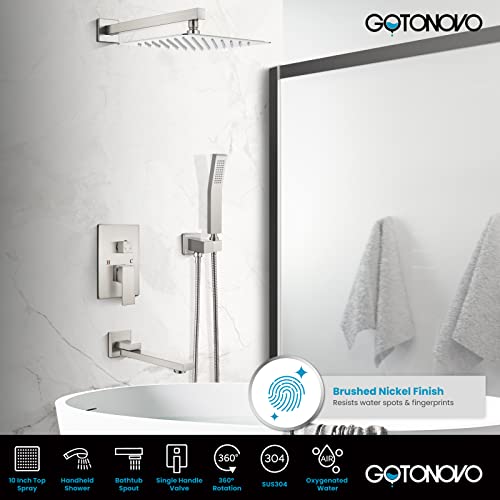 Gotonovo Rainfall Shower Head Faucet Set Brushed Nickel