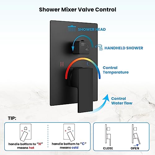 Matte Black 16" Ceiling Mount Shower System, Stainless Steel