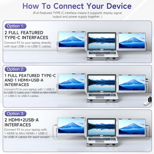 F2 Triple Portable Monitor Extender for Laptop Working