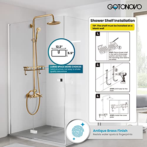 Antique Brass Rainfall Shower System with Shelf and Handheld