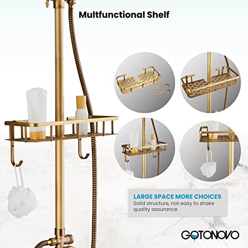 Antique Brass Rainfall Shower System with Shelf and Handheld