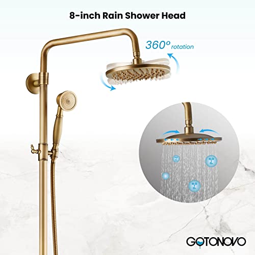 Antique Brass Rainfall Shower System with Shelf and Handheld