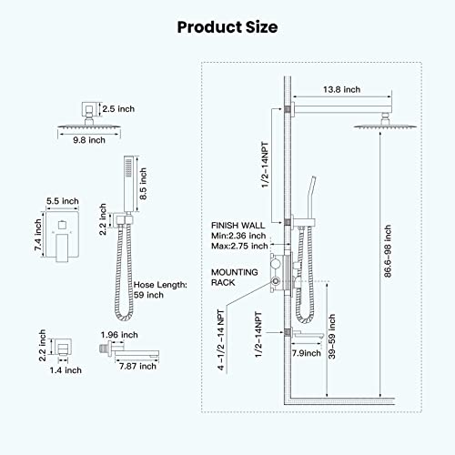 Gotonovo Rainfall Shower Head Faucet Set Brushed Nickel