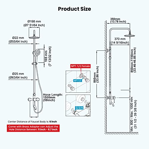 Stainless Steel Shower System with Triple Functions