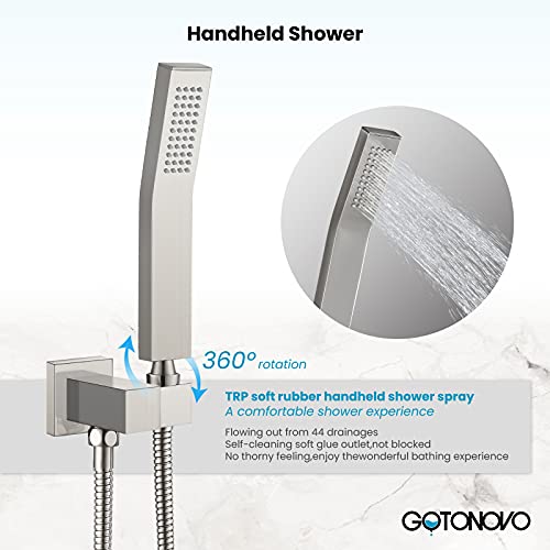 Gotonovo Rainfall Shower Head Faucet Set Brushed Nickel