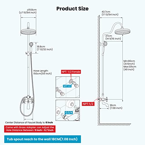 gotonovo 8" Rainfall Shower System with Handheld Spray