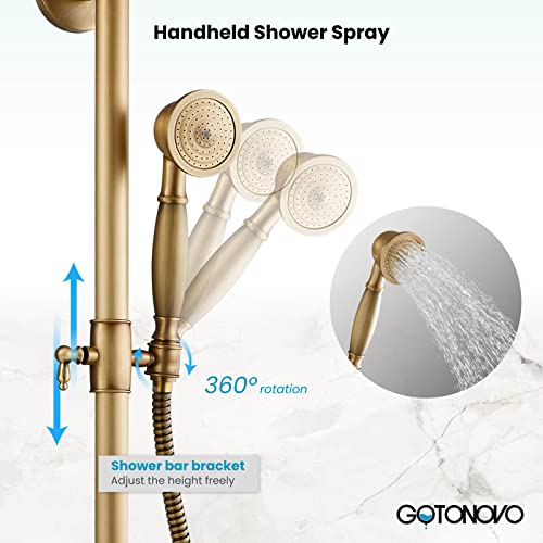 Antique Brass Rainfall Shower System with Shelf and Handheld