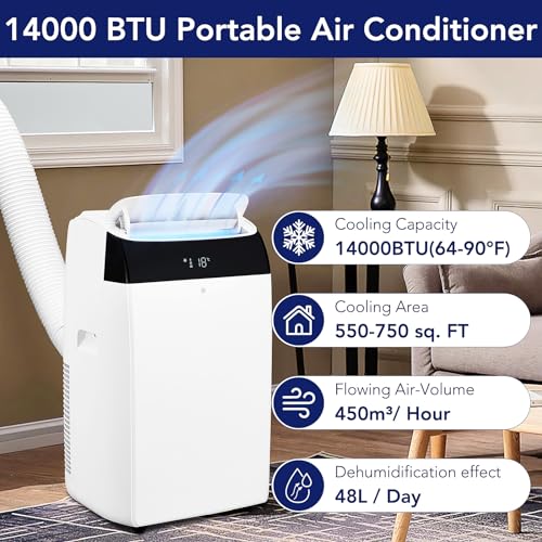 14K BTU Portable AC: Powerful Cooling, 3-in-1 Unit