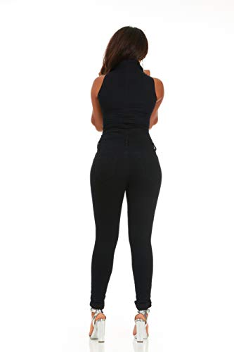 V.I.P. Black Denim Skinny Sleeveless Jumpsuit Romper