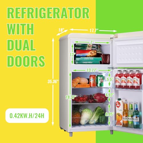 DESMALL Retro 2-Door Mini Fridge, 3.5 CU.FT