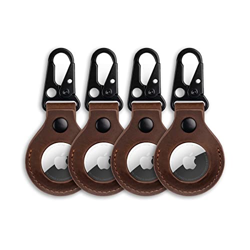 Dark Brown Leather Airtag Holder Case with Keychain