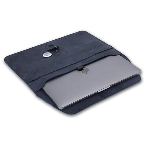 Blue Leather Laptop Sleeve for 13-14 Inch MacBook