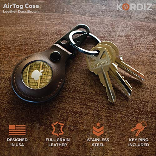 Dark Brown Leather Airtag Holder Case with Keychain