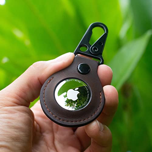 Dark Brown Leather Airtag Holder Case with Keychain