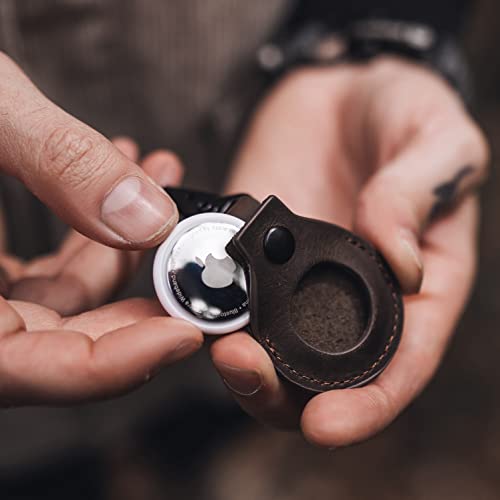 Dark Brown Leather Airtag Holder Case with Keychain