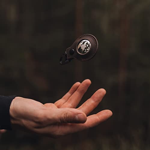 Dark Brown Leather Airtag Holder Case with Keychain