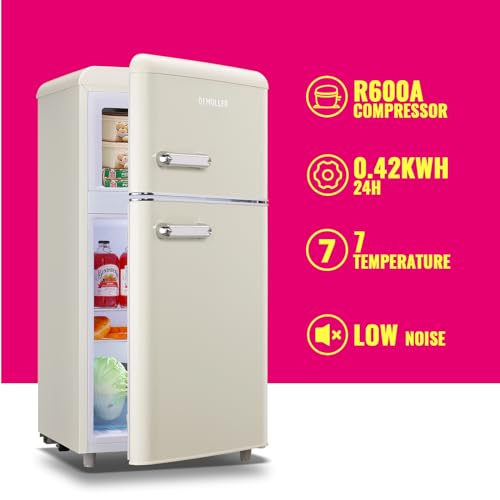 DEMULTER Retro Mini Fridge with Freezer and Handles