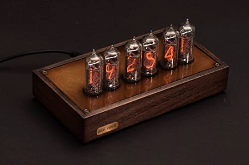 Vintage Nixie Tube Clock in Wood and Brass