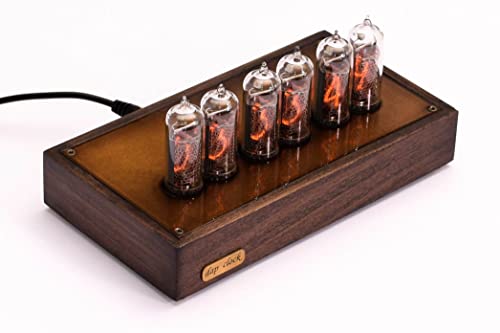 Vintage Nixie Tube Clock in Wood and Brass