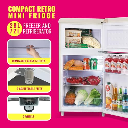 DEMULTER Retro Mini Fridge with Freezer and Handles