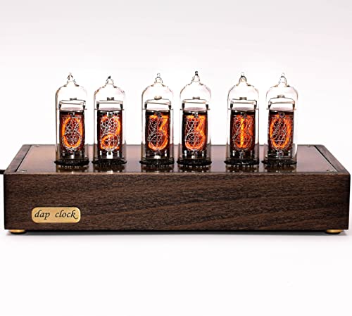 Vintage Nixie Tube Clock in Wood and Brass
