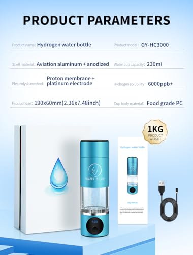 Premium Waterproof Hydrogen Water Ionizer Bottle with LED