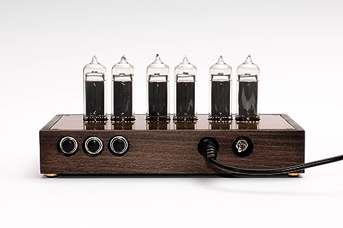 Vintage Nixie Tube Clock in Wood and Brass