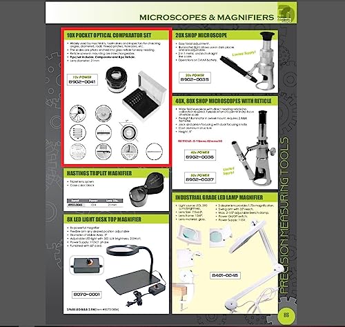 10X Pocket Optical Comparator with 8 Reticles