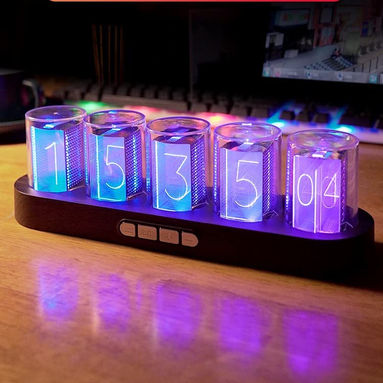 RGB Nixie Tube Desk Clock with Imitation Wood Base