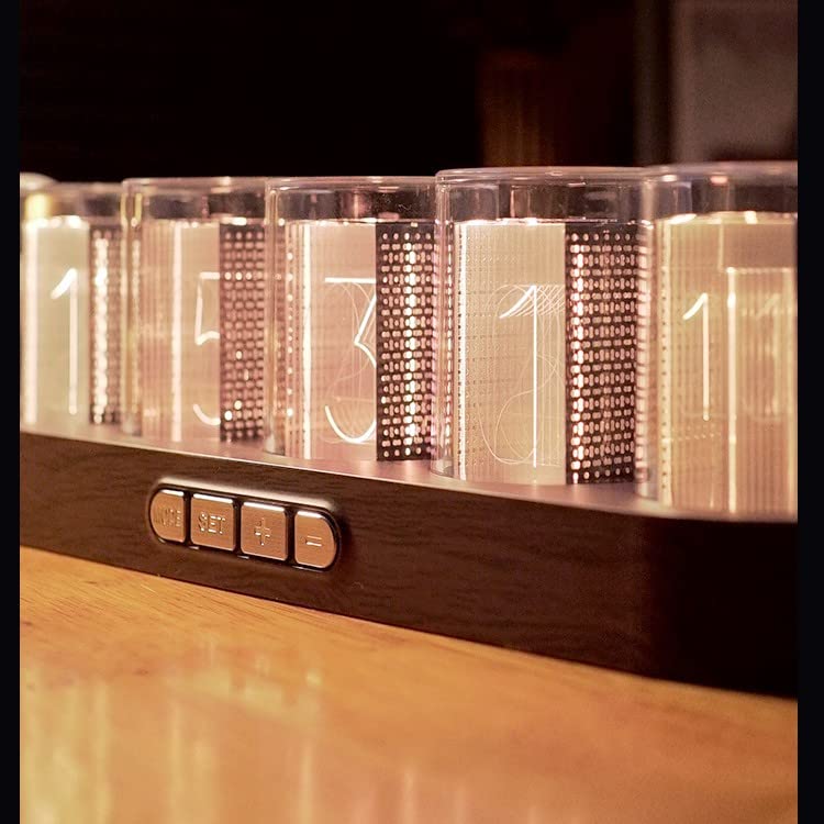 RGB Nixie Tube Desk Clock with Imitation Wood Base