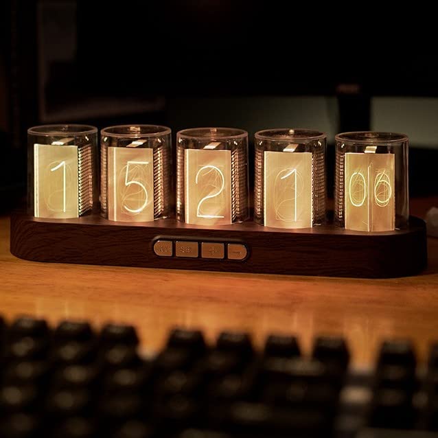 RGB Nixie Tube Desk Clock with Imitation Wood Base
