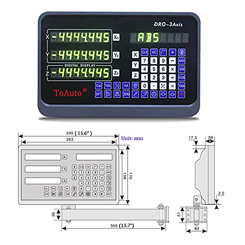 3 Axis Digital Readout Display with 3 Glass Scales