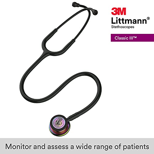 3M Littmann Classic III Stethoscope, Rainbow-Finish, 27" Black