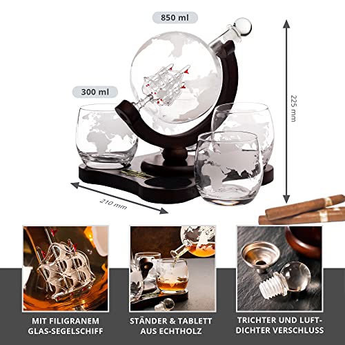 AMAVEL Whisky Set: Globe Decanter, Tray, Glasses, Compass Design