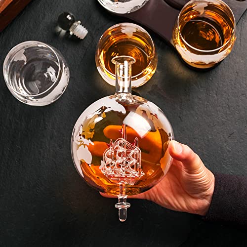 AMAVEL Whisky Set: Globe Decanter, Tray, Glasses, Compass Design