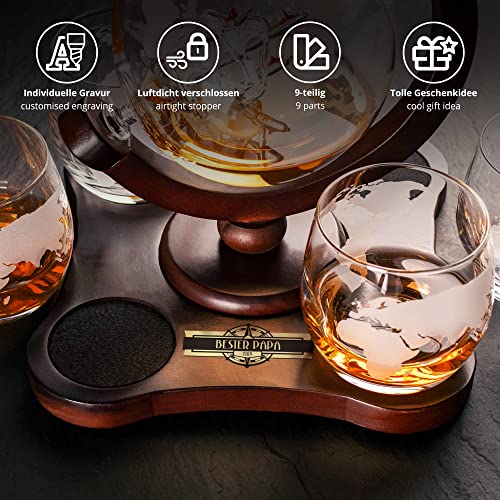 AMAVEL Whisky Set: Globe Decanter, Tray, Glasses, Compass Design