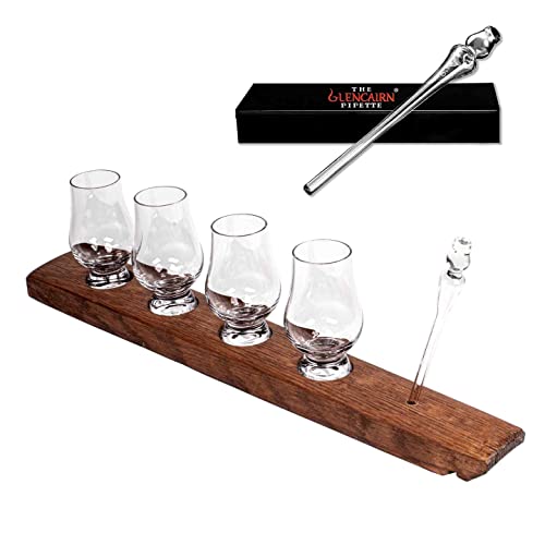 VIP Crystal Bourbon Glass Flight Set with Oak Barrel Stave