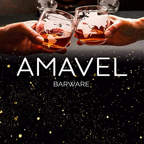 AMAVEL Whisky Set: Globe Decanter, Tray, Glasses, Compass Design