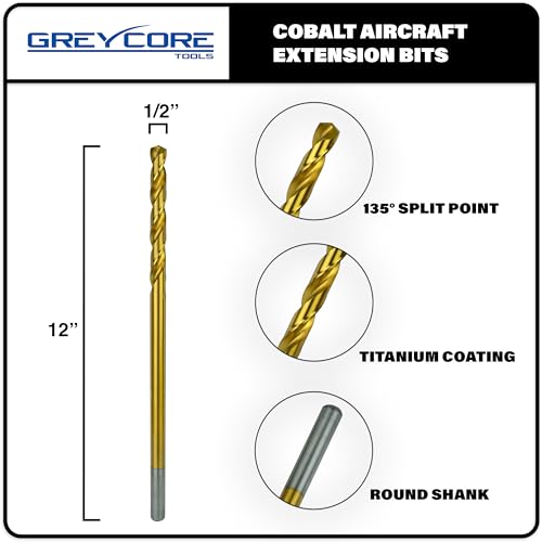 1/2" x 12" Cobalt Aircraft Extension Drill Bit