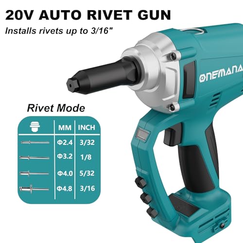 Electric Automatic Rivet Gun Tool, Brushless, Tool-free Nose Piece Change, Makita Compatible