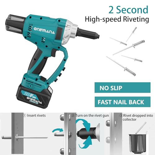 Electric Automatic Rivet Gun Tool, Brushless, Tool-free Nose Piece Change, Makita Compatible