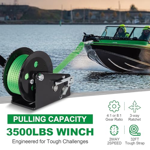 3500 lbs Heavy Duty Hand Crank Trailer Winch