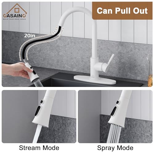 CASAINC Matte White Kitchen Faucet with Sprayer - VIP Smart Shopper