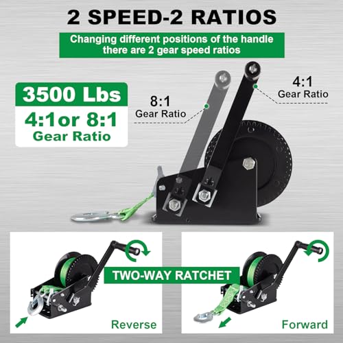 3500 lbs Heavy Duty Hand Crank Trailer Winch