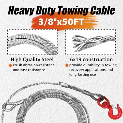 YATOINTO Heavy Duty Galvanized Steel Winch Cable