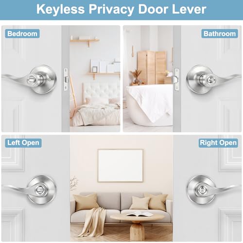 6 Pack Brushed Nickel Privacy Door Levers