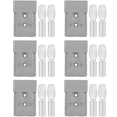 6-Pack 350A Forklift Battery Connectors 2/0 AWG Gray